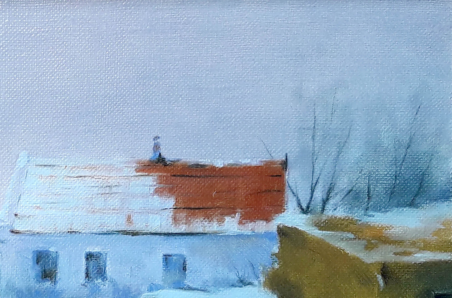 Oil painting The house is covered in snow Vasily Korkishko