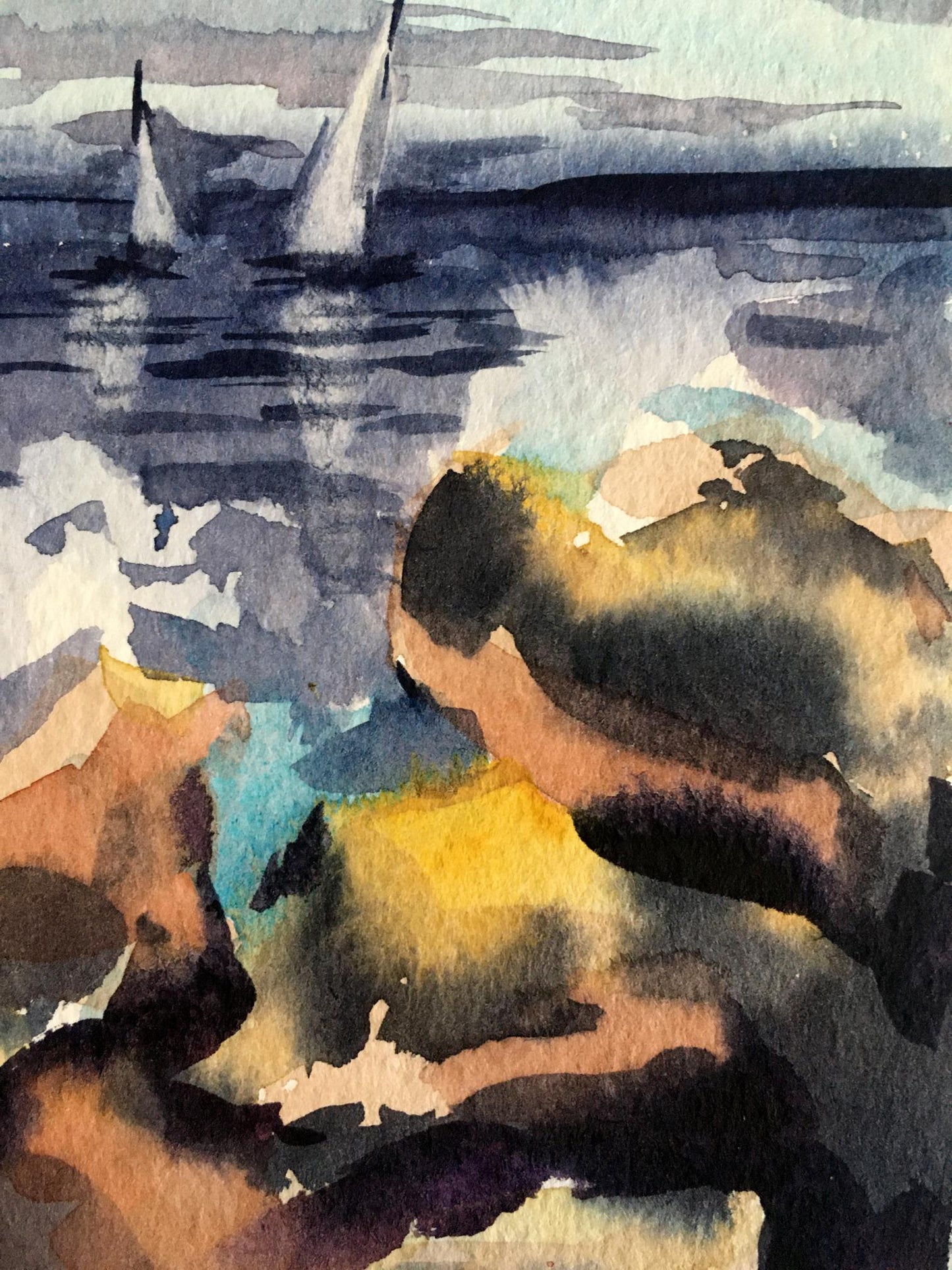 Watercolor painting The sea is in storm Svetlana Gramm