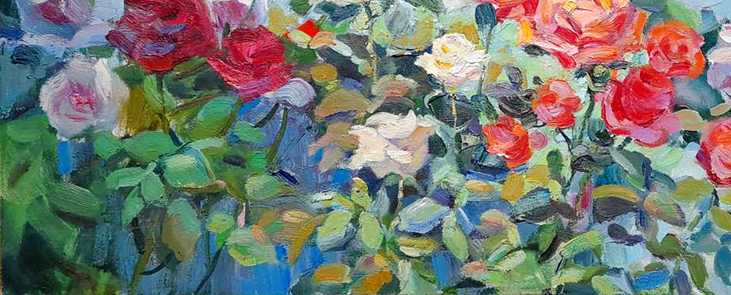 Oil painting Flowers Village Landscape