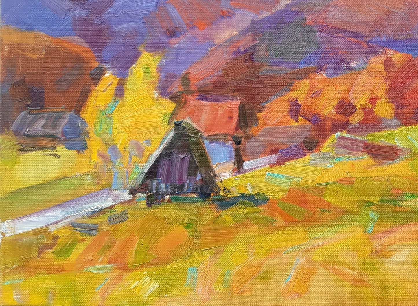 Oli painting Mountain Village Landscape Pereta Vyacheslav