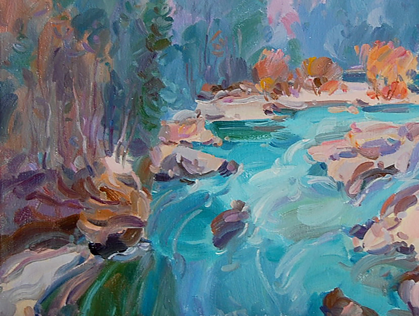 Oil Painting Mountain River