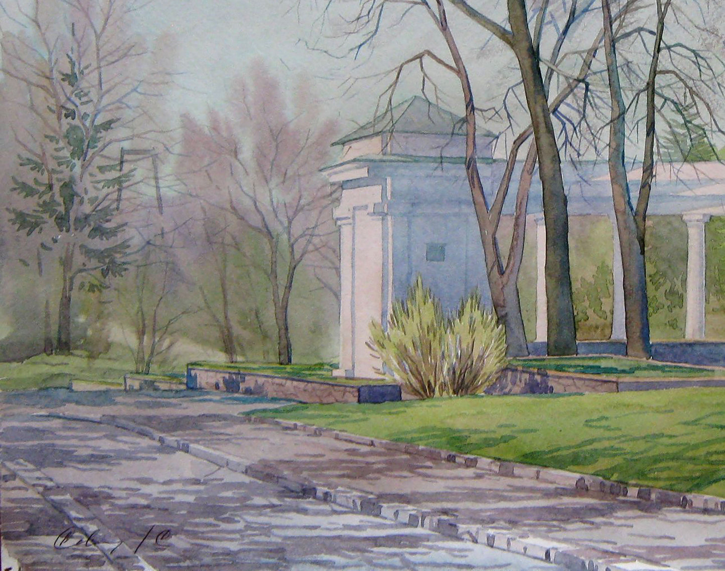 Watercolor painting Spring City Park