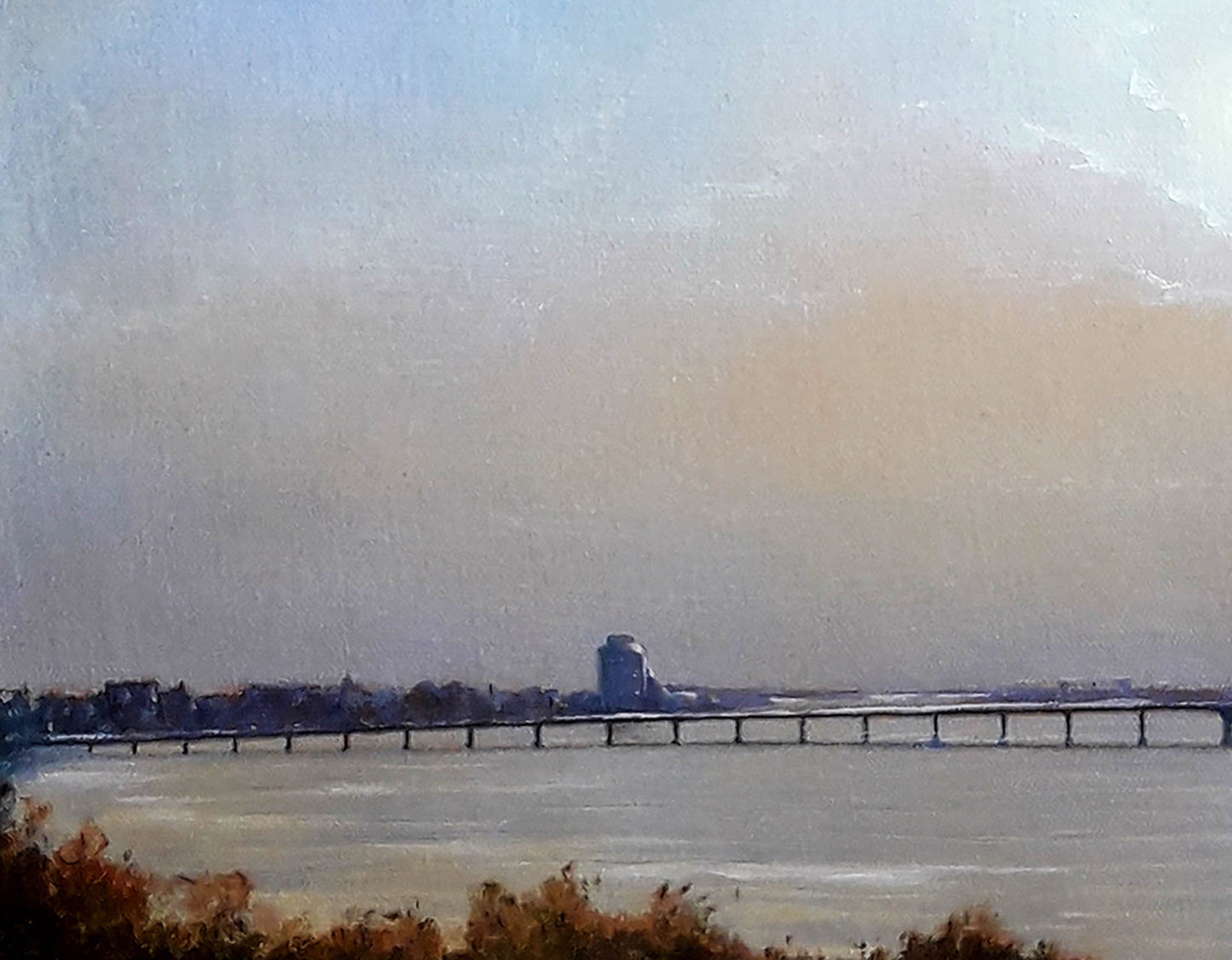Vasily Korkishko's portrayal of the dawn scene over the Dnieper in oil
