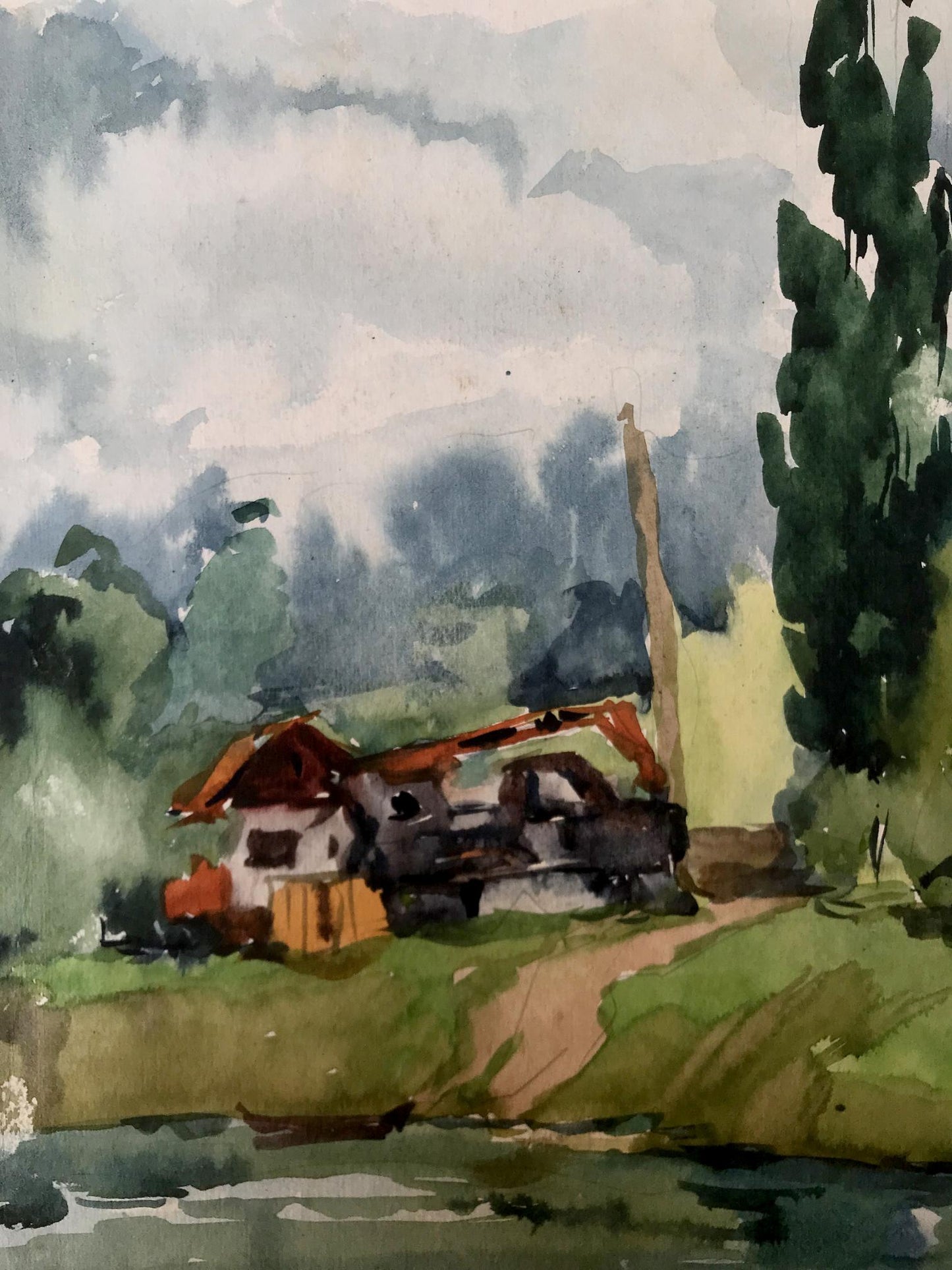 Watercolor painting House by the coast Litvinov Oleg Arkad'yevich