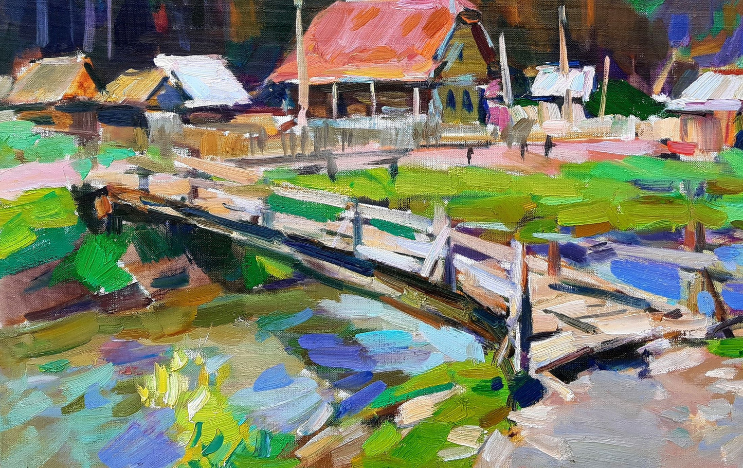 Oli painting Carpathians Mountain Village Landscape Pereta Vyacheslav