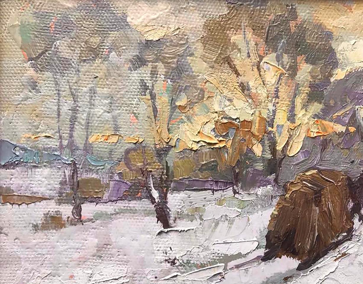 Oil painting In winter they bring hay home Alex Ivanyuk