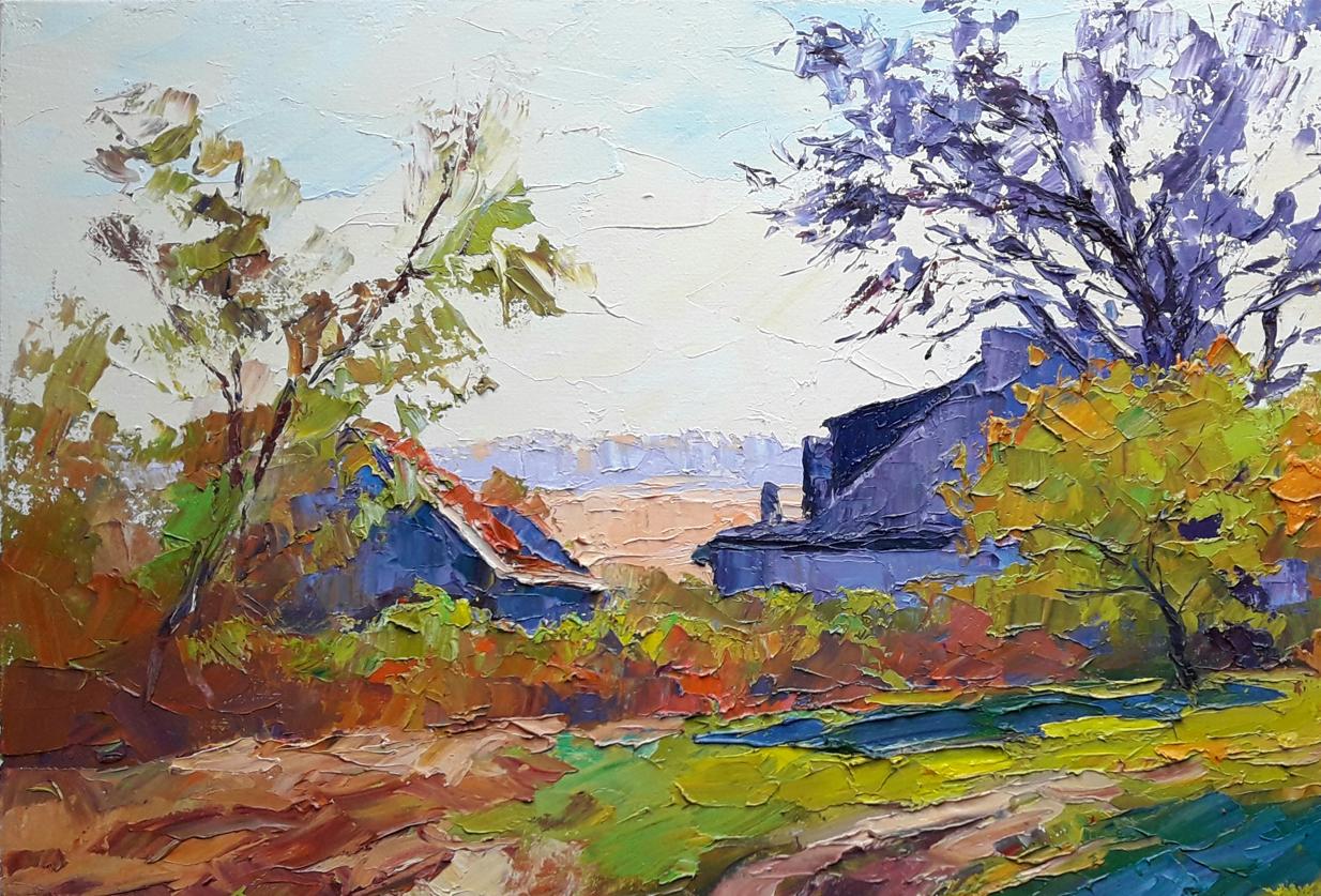 Boris Petrovich Serdyuk's oil artwork portrays autumnal colors