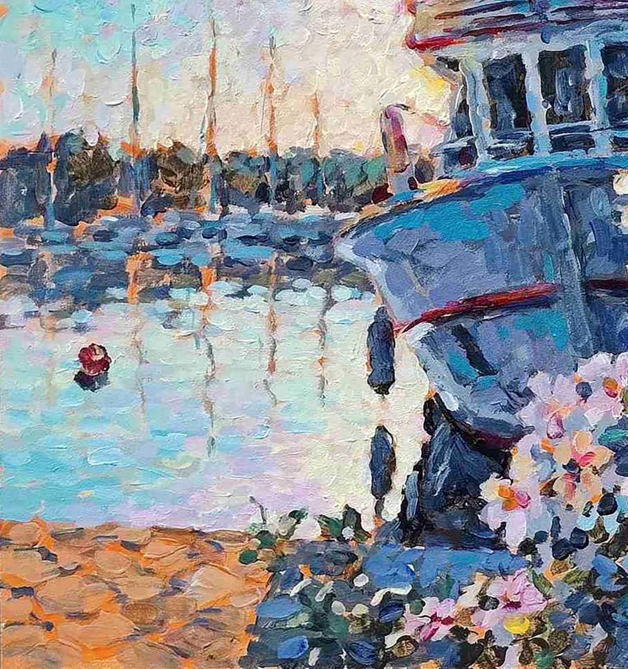 Acrylic painting Sea Boats Osnach Olesia