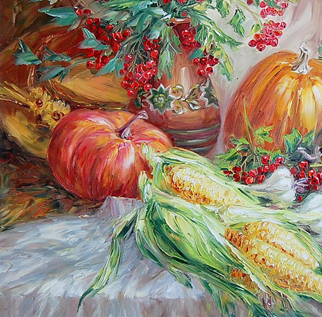 Oil painting Village Floral still life