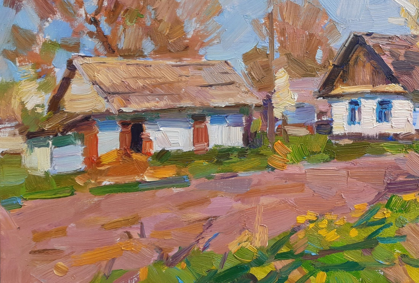 Oli painting Spring Rural street Pereta Vyacheslav
