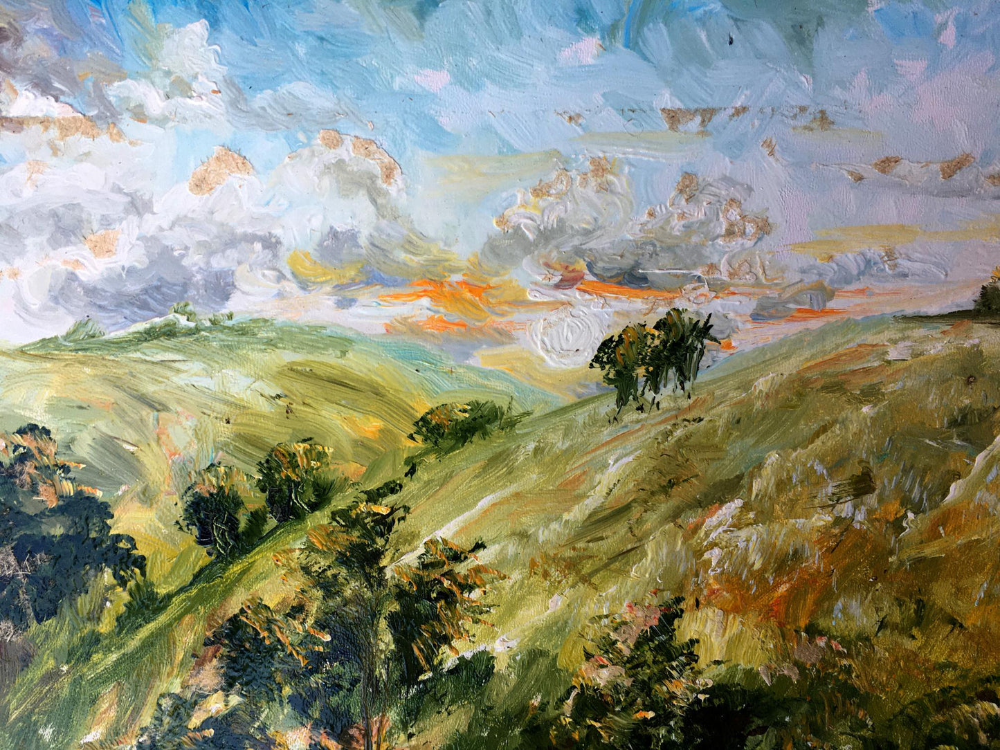 Oil painting Mountain fields Unknown artist