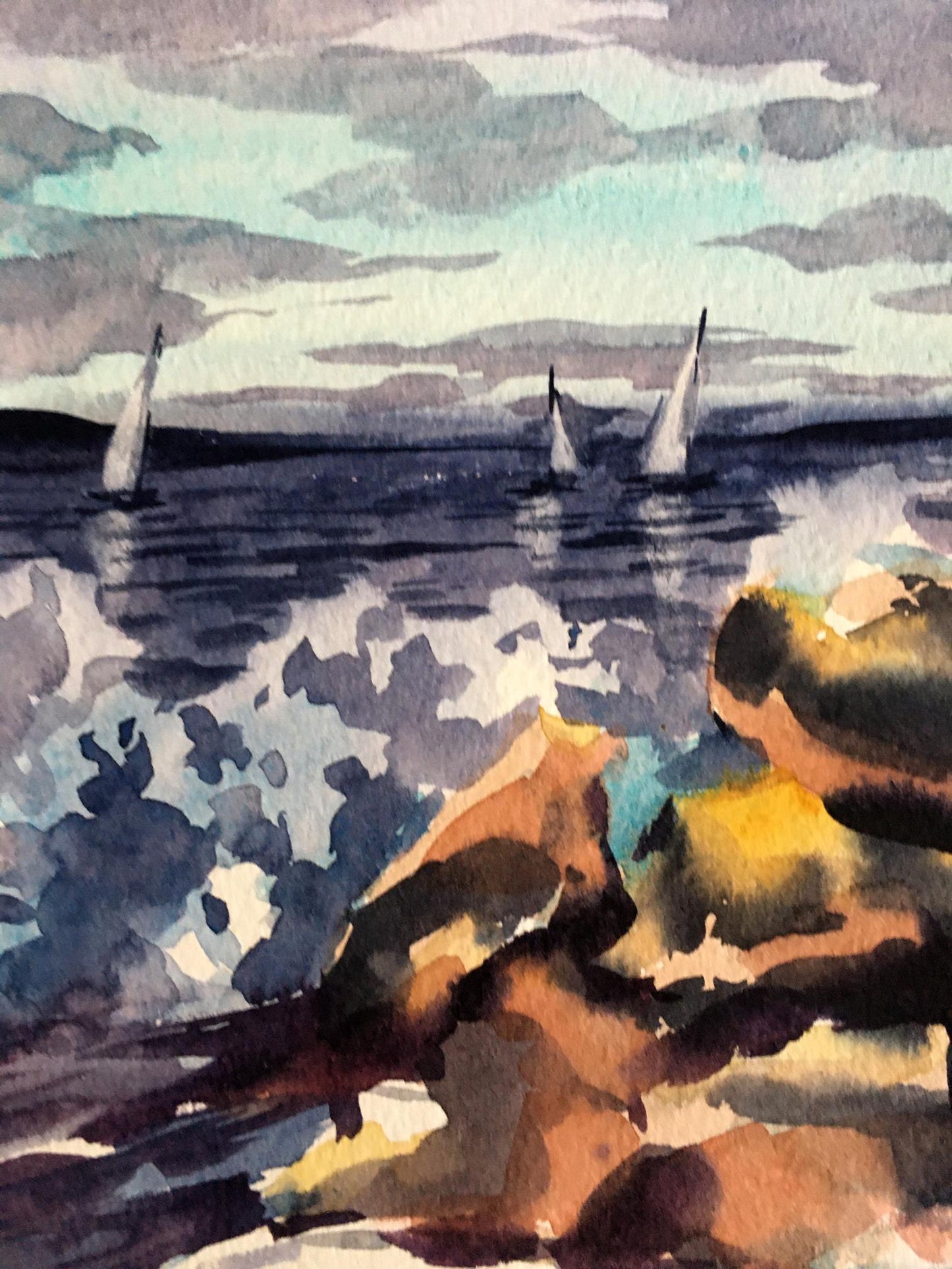 Watercolor painting The sea is in storm Svetlana Gramm