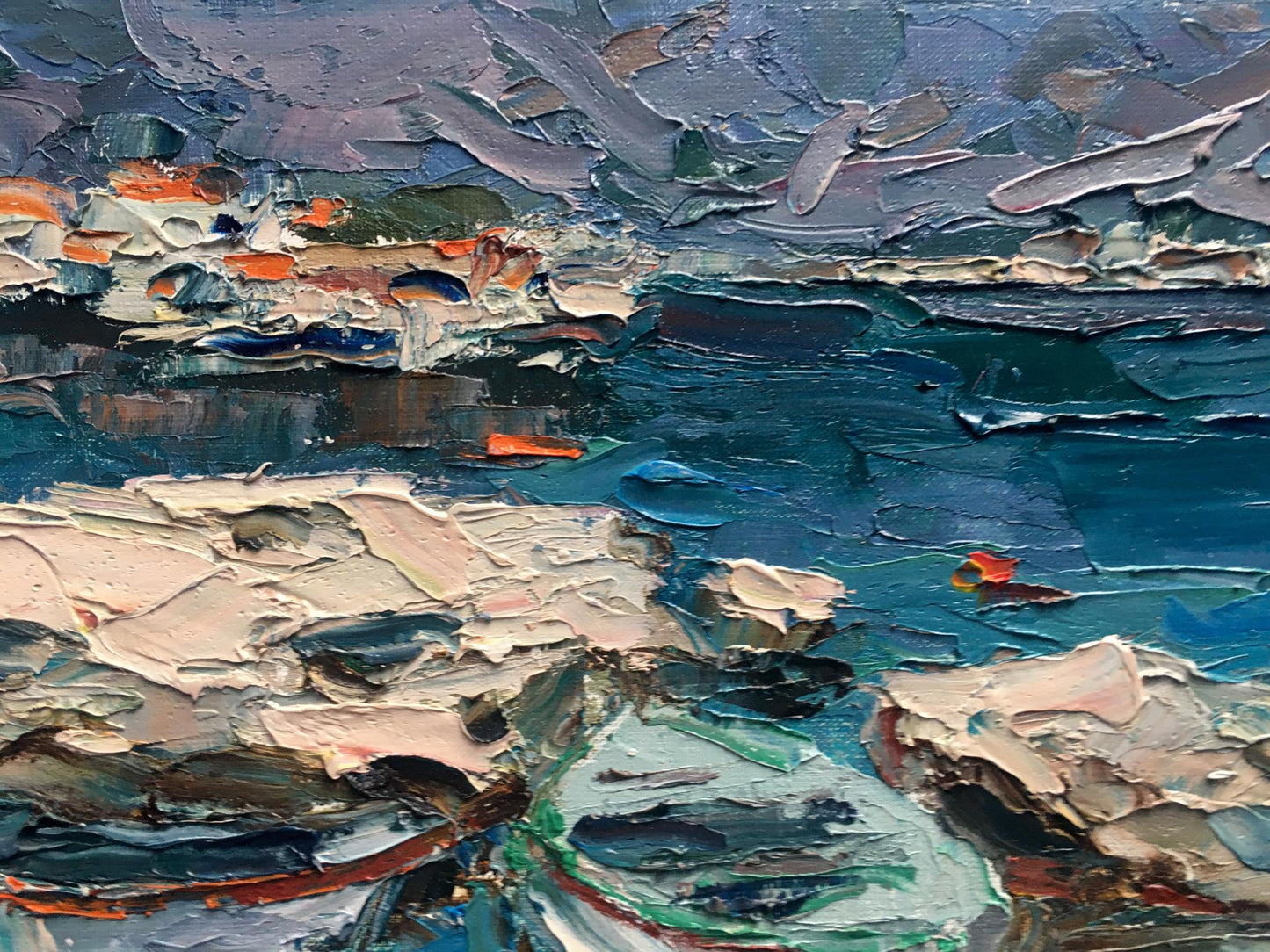 Oil painting Sea Boats