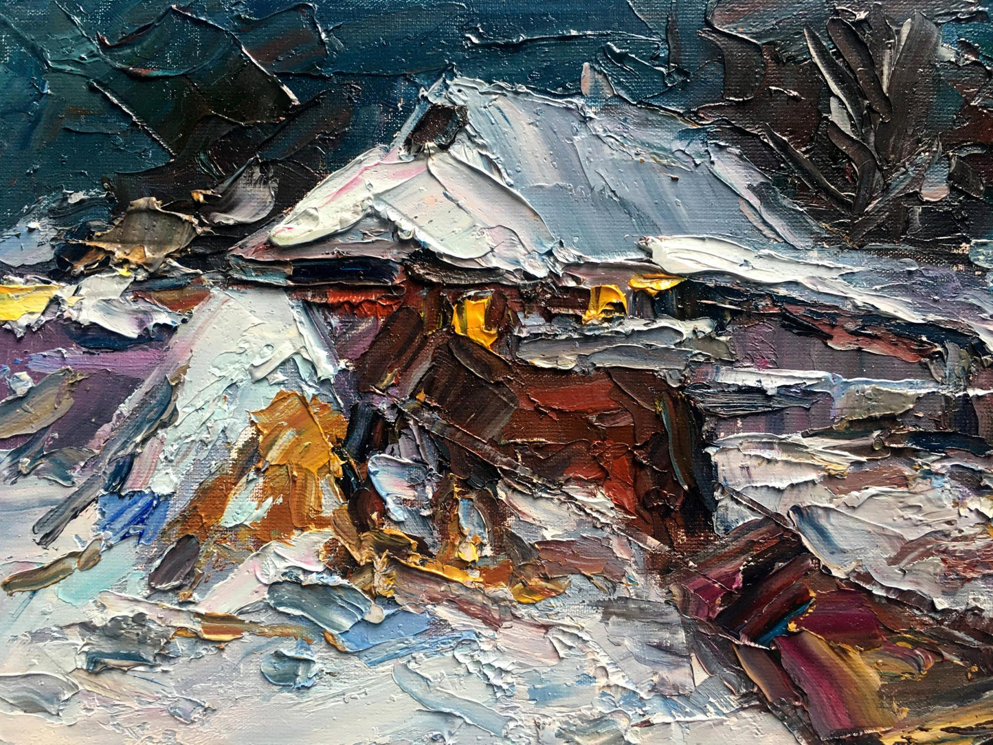 Oil painting Village evening