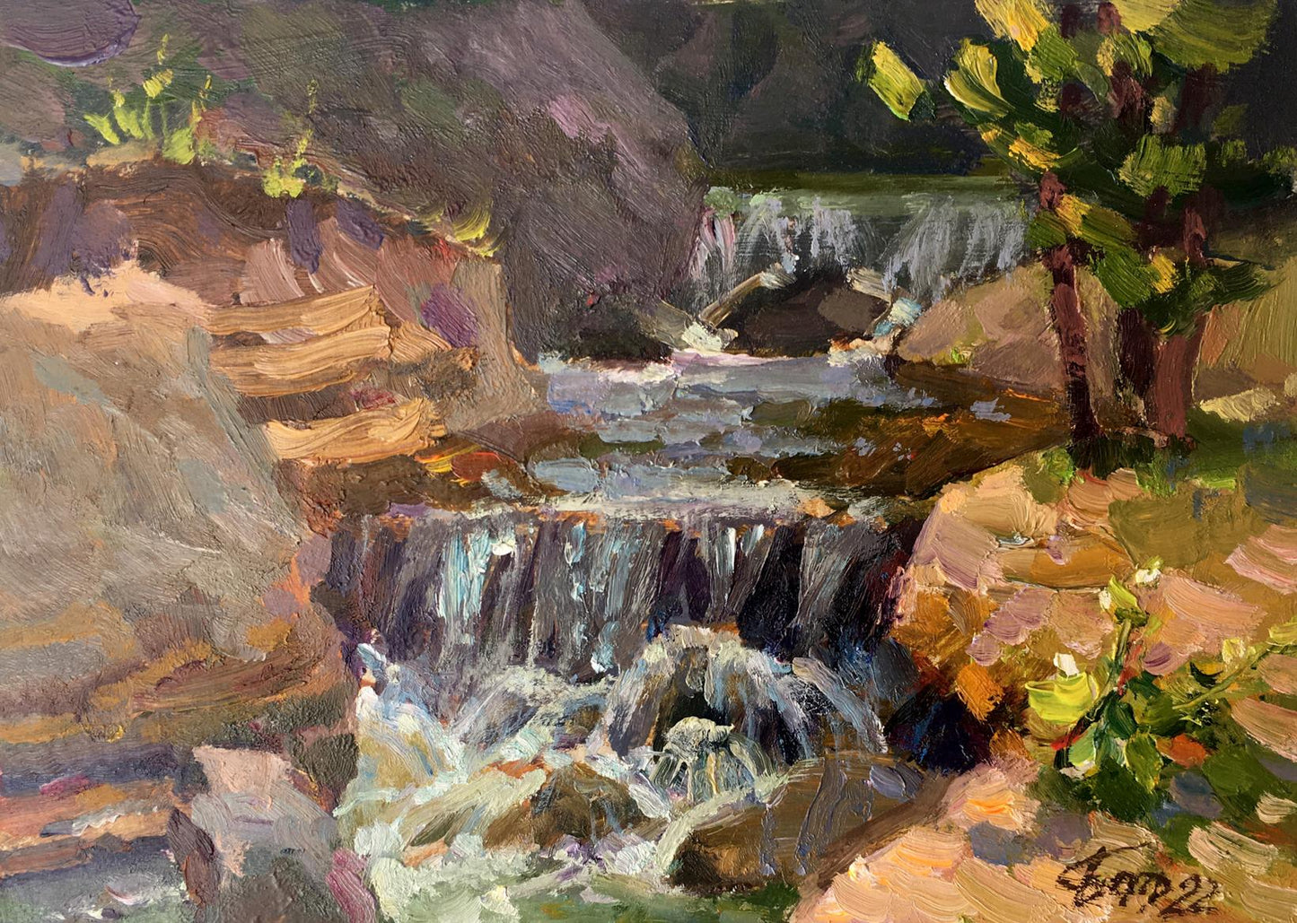 Oil painting Mountain waterfall Batrakov Vladimir Grigorievich