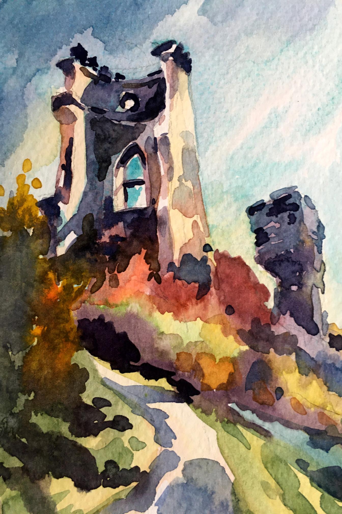 Watercolor painting Old castle Svetlana Gramm