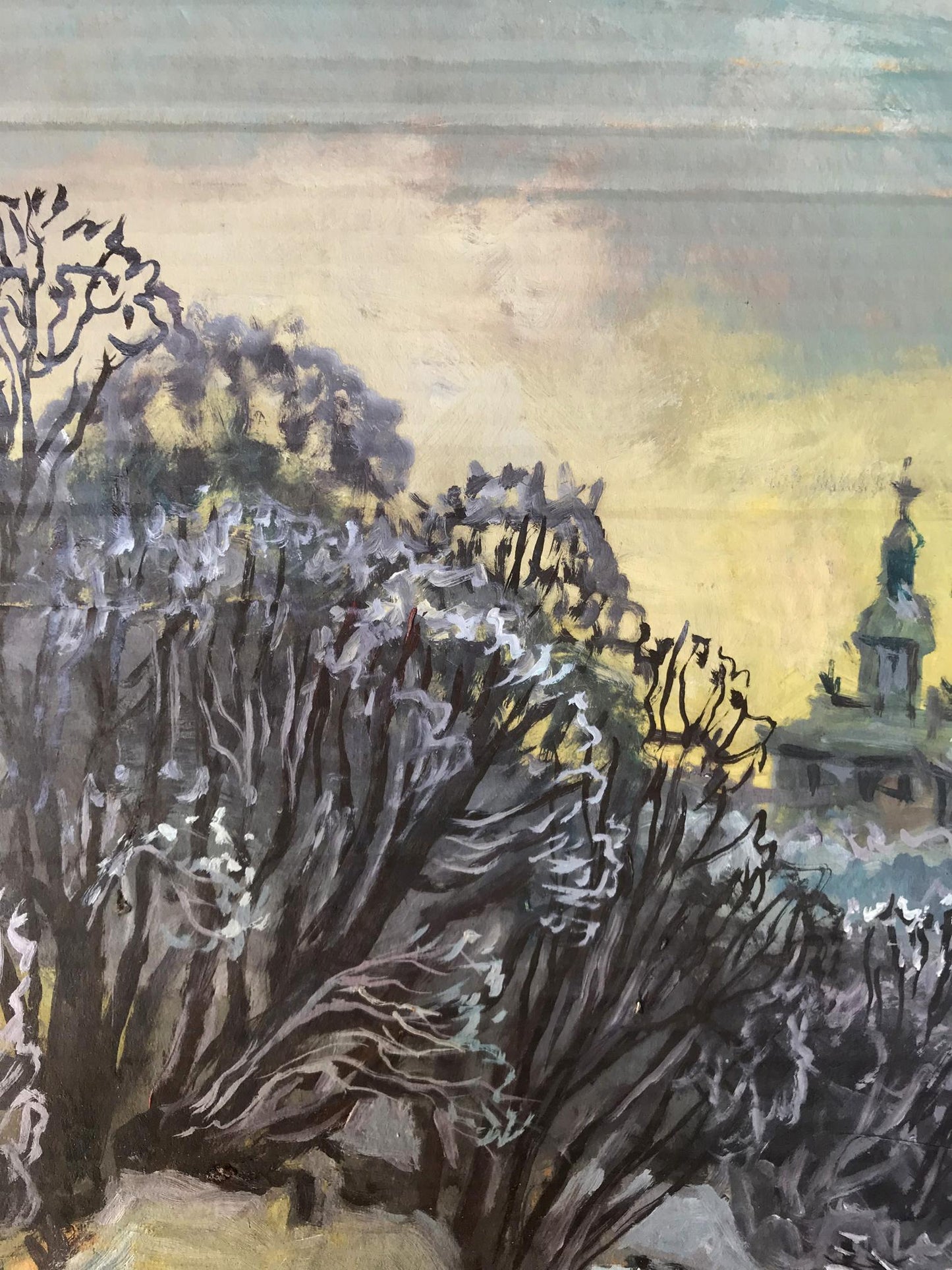 Oil painting People walk through the evening city Alexander Litvinov