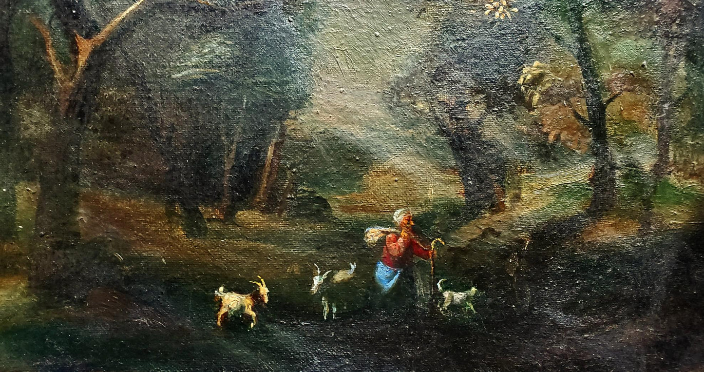 Oil painting Landscape with goats Daniil Litvinov