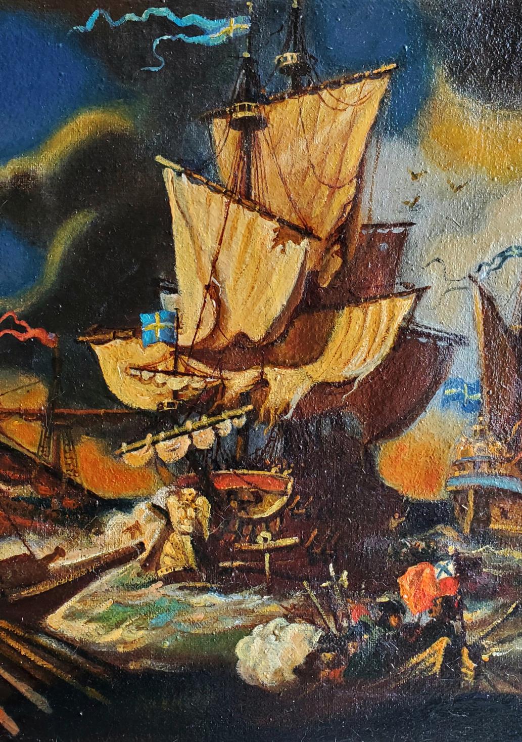 Oil painting Fights at sea Daniil Litvinov
