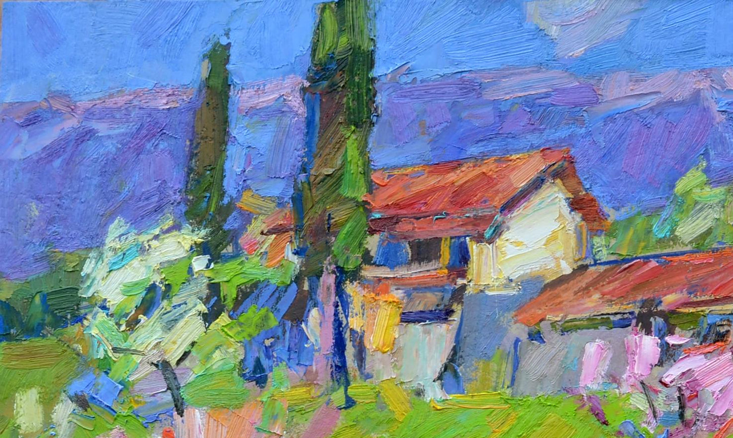 Oli painting Spring mountains Nature Pereta Vyacheslav