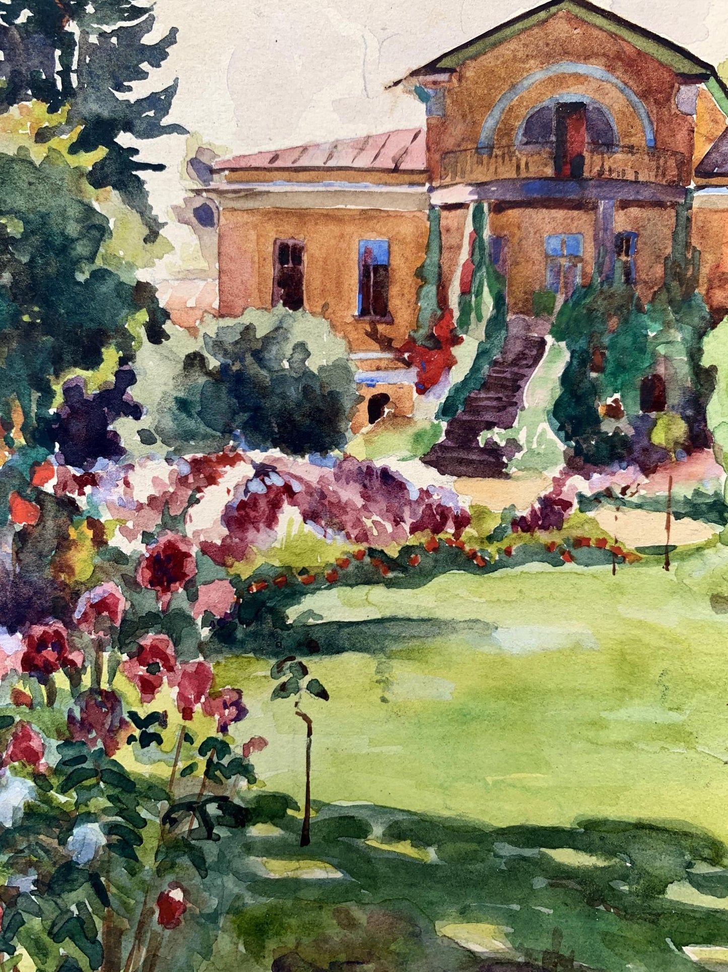 Watercolor painting Penthouse Garden Unknown artist