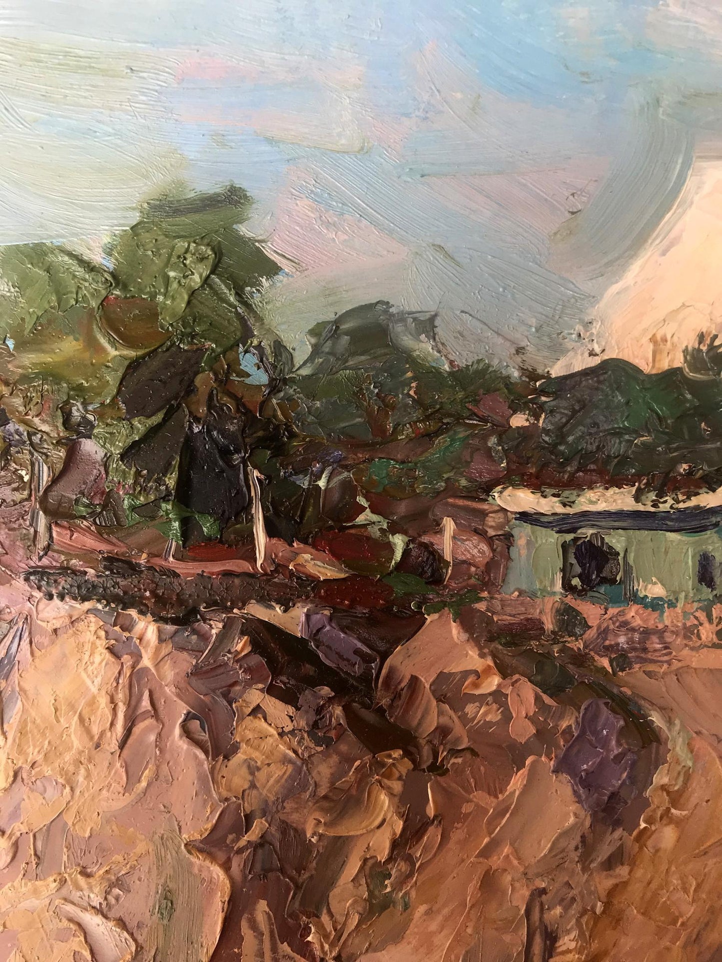 Oil painting Mountain Village house