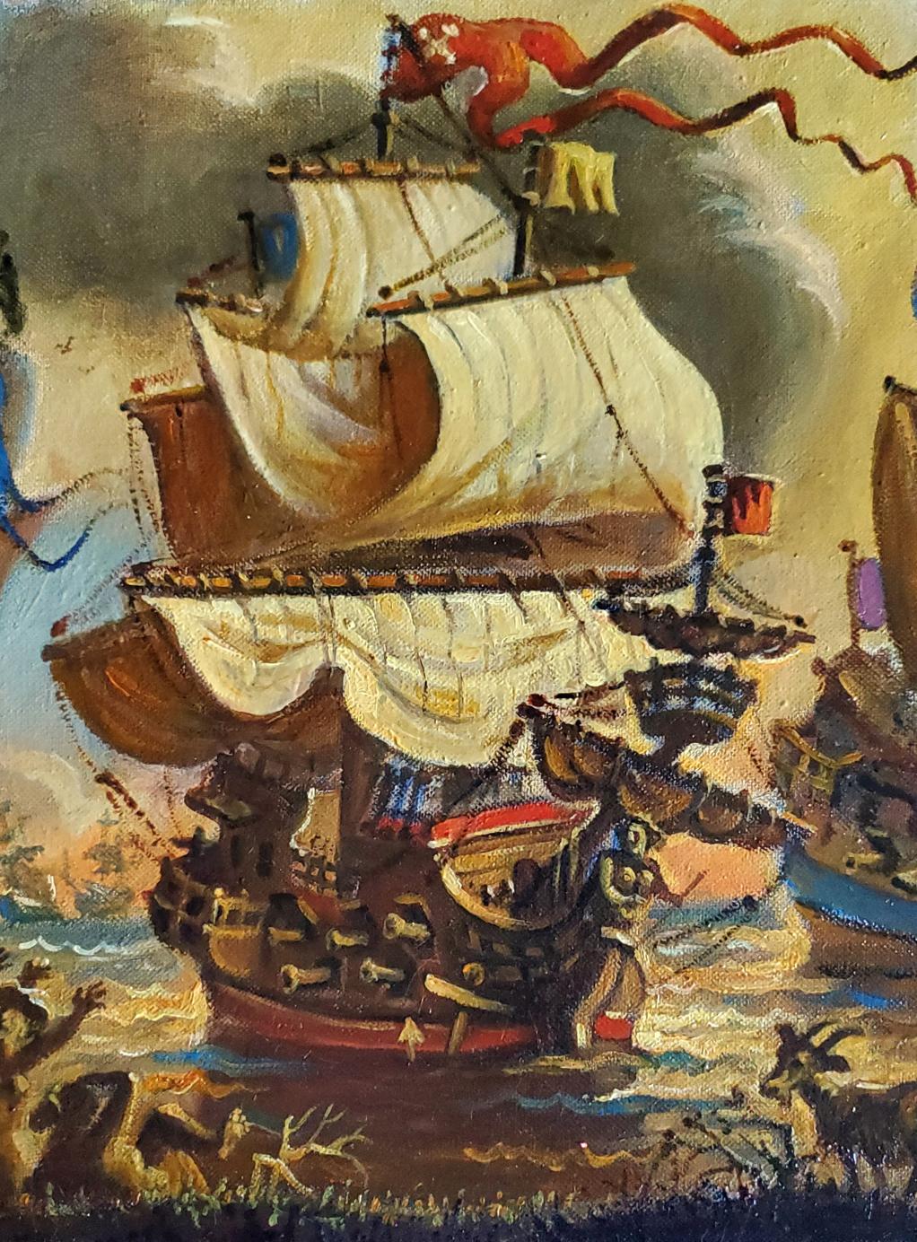 Oil painting Ships at the shore Daniil Litvinov