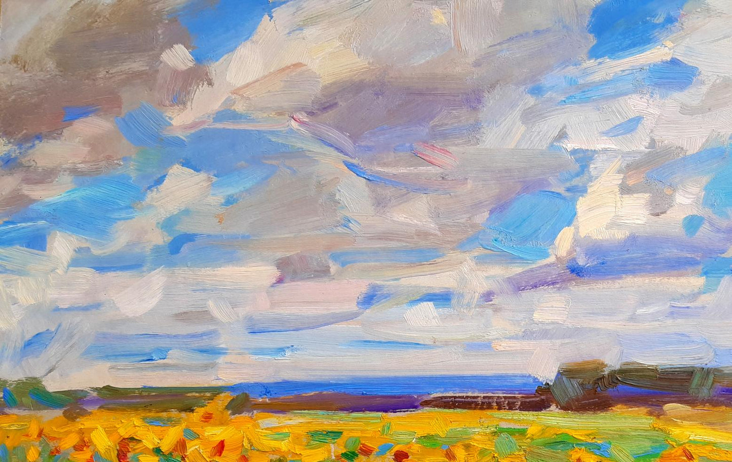 Oli painting Field of sunflowers landscape Pereta Vyacheslav
