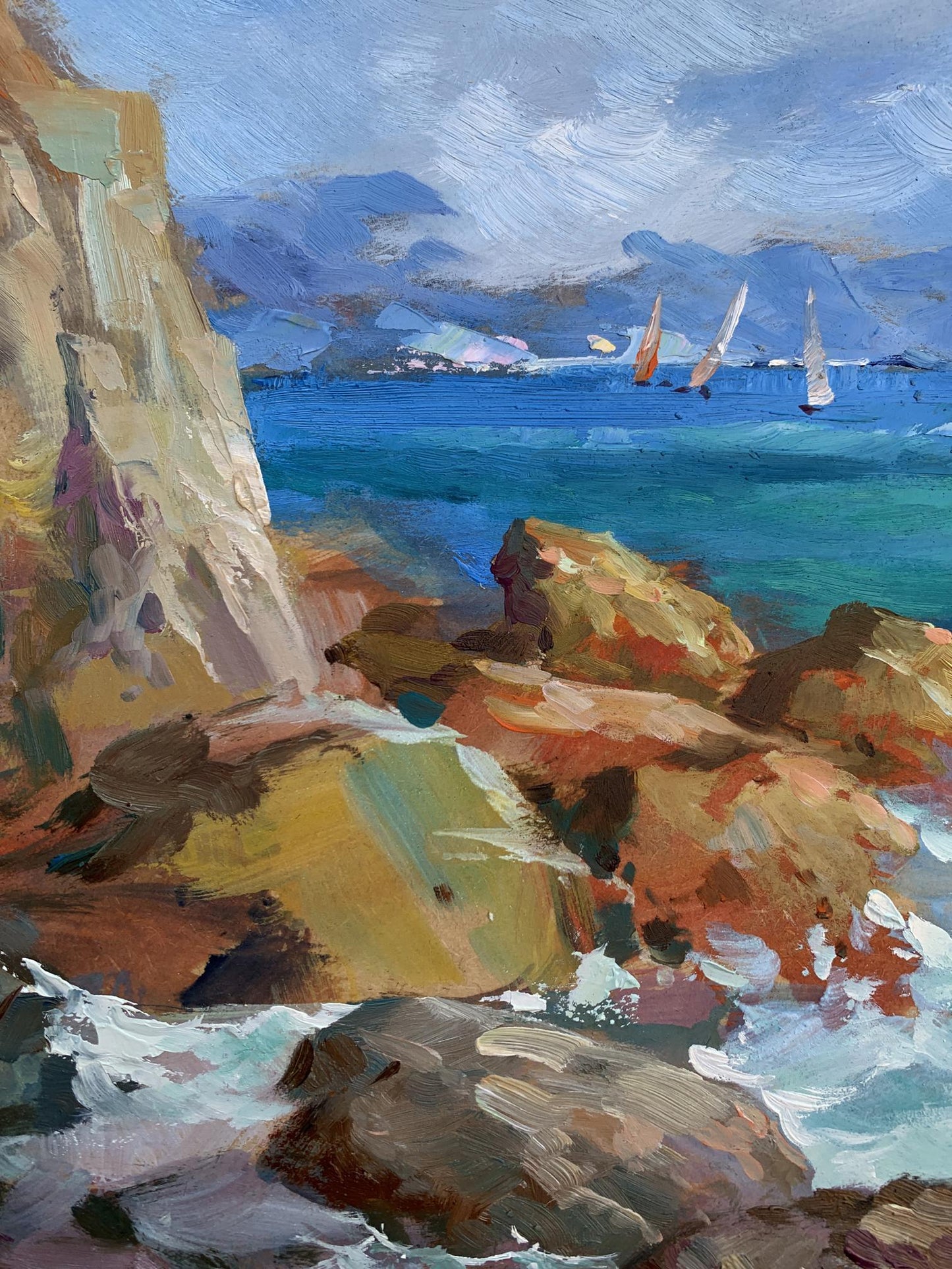 OIl painting Sea waves beat against the rocks Yuriy Suprunchuk
