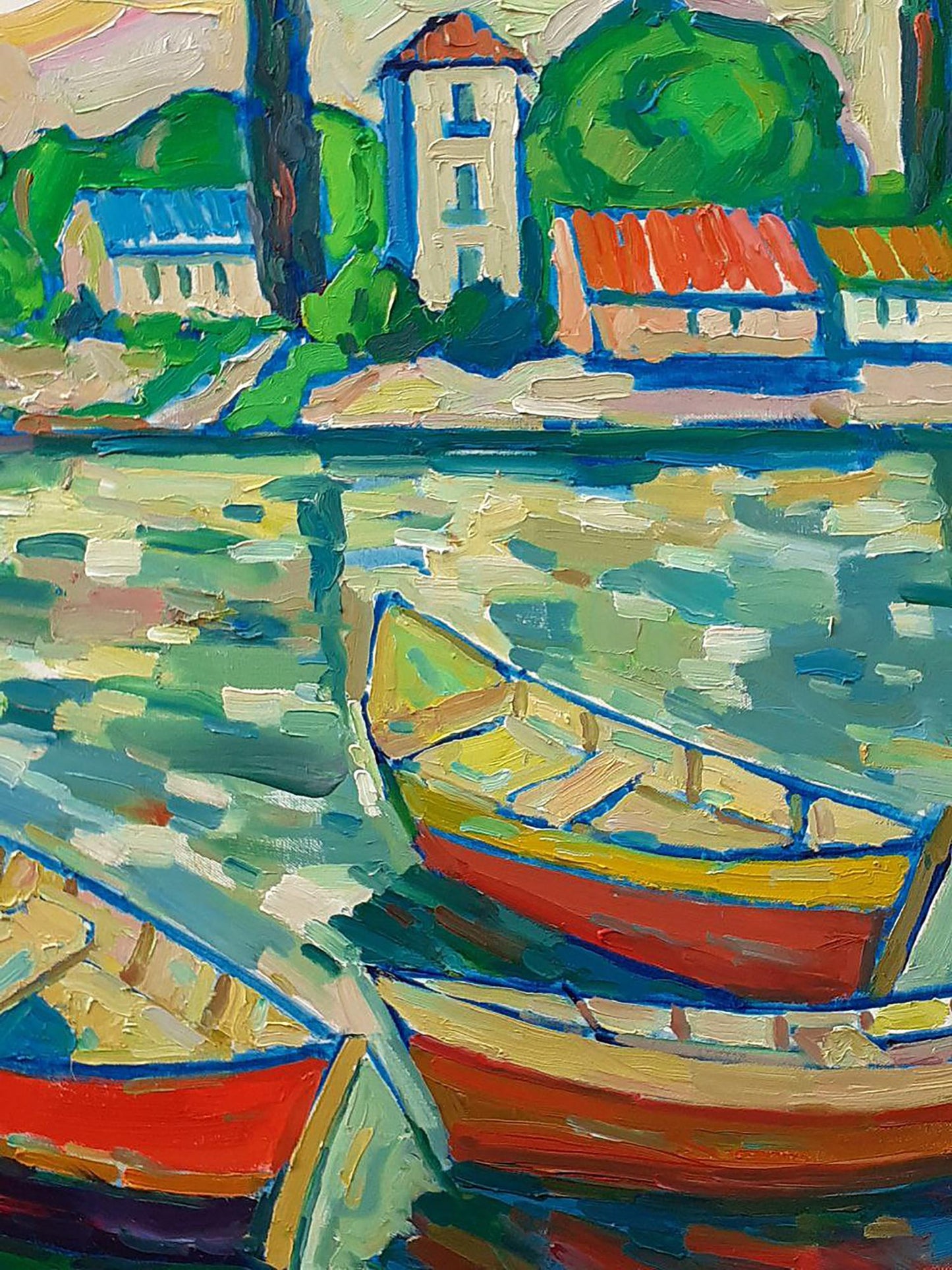 Oil painting Landscape with boats Peter Dobrev