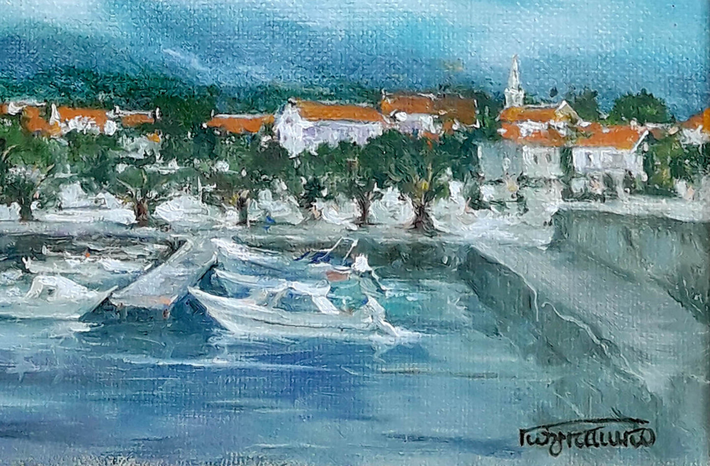 Oil painting Resort town near the sea Vasily Korkishko