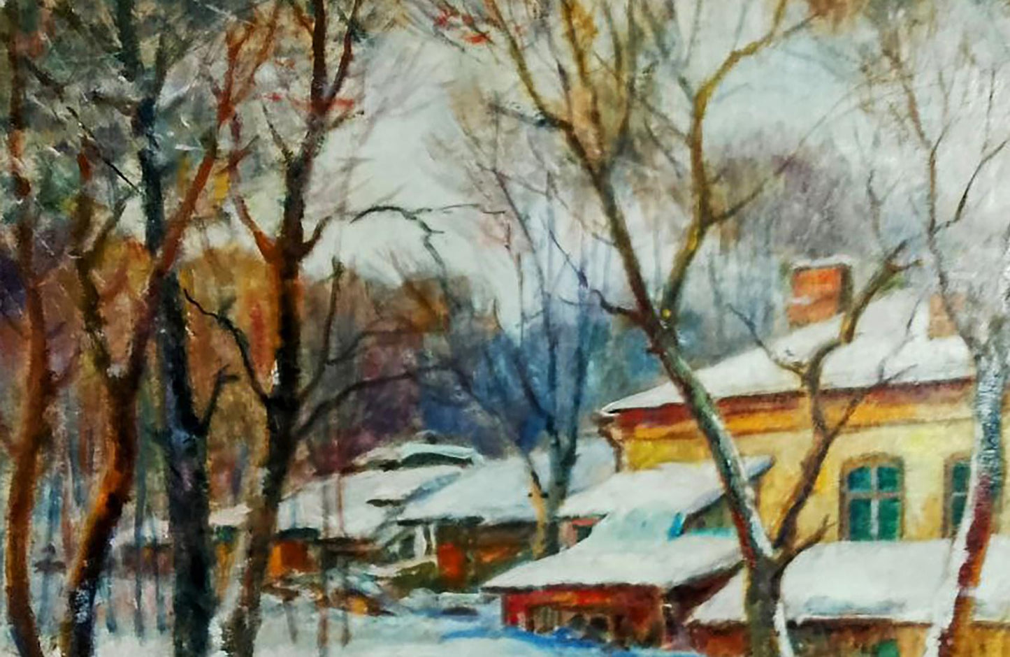 Oil painting Snowy streets of the village Anatolii Duhnevich
