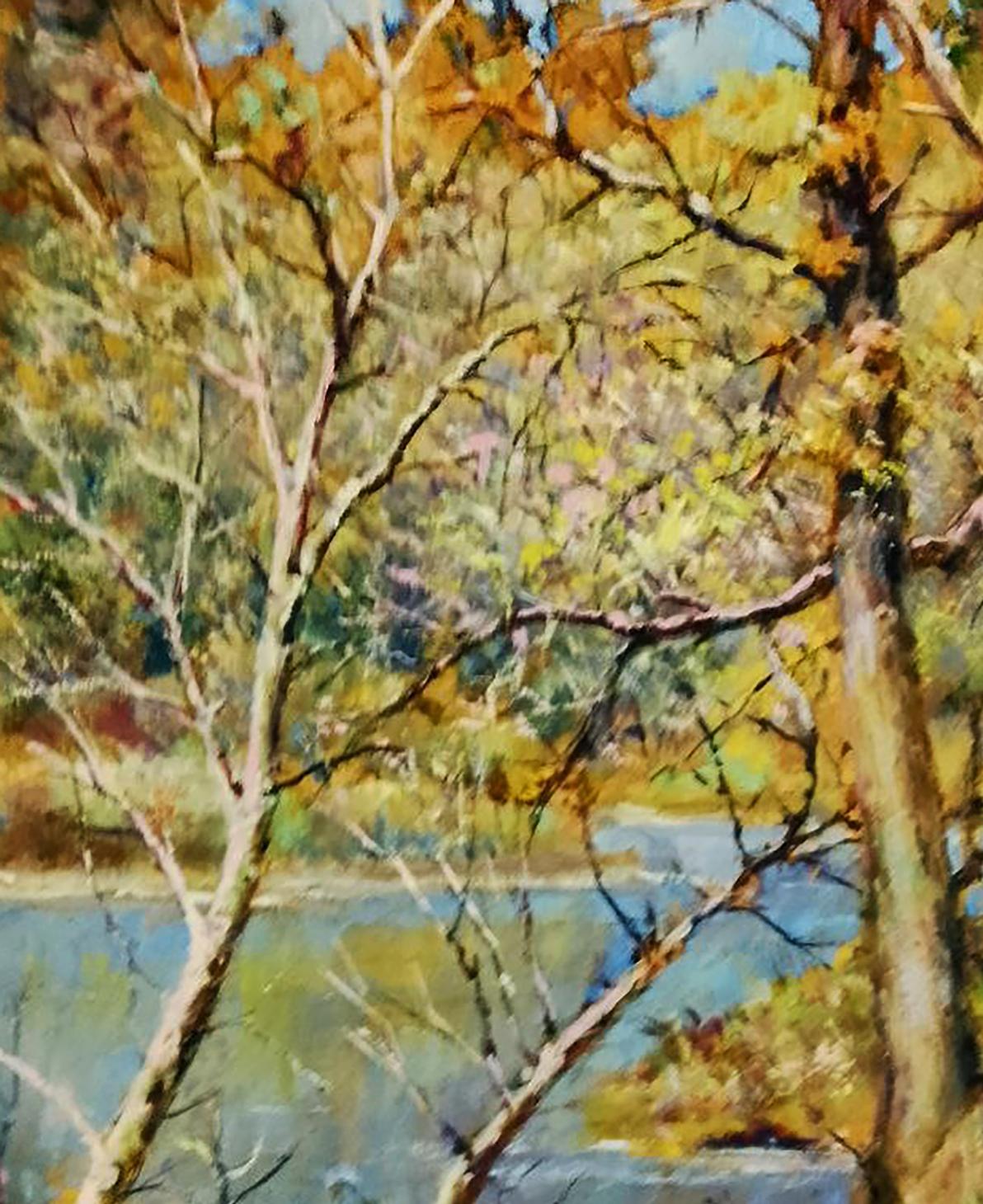Oil painting River in the autumn forest Anatolii Duhnevich