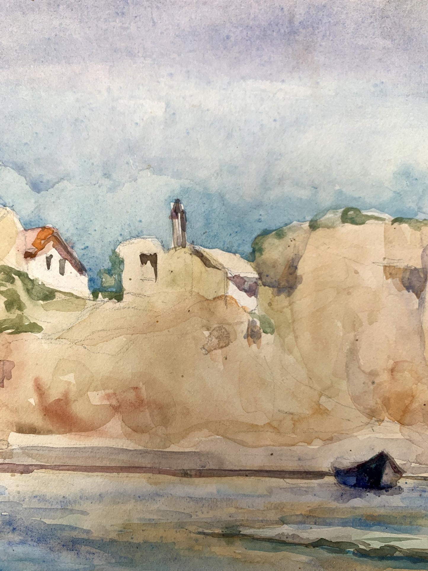 Watercolor painting Boats on the shore Unknown artist