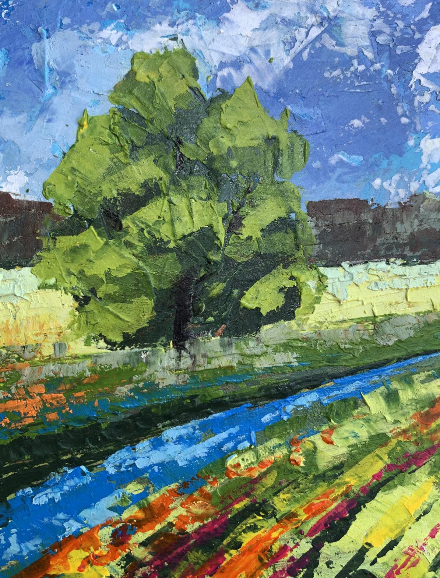 Oil painting Green fields under clear skies V. Zadorozhnya