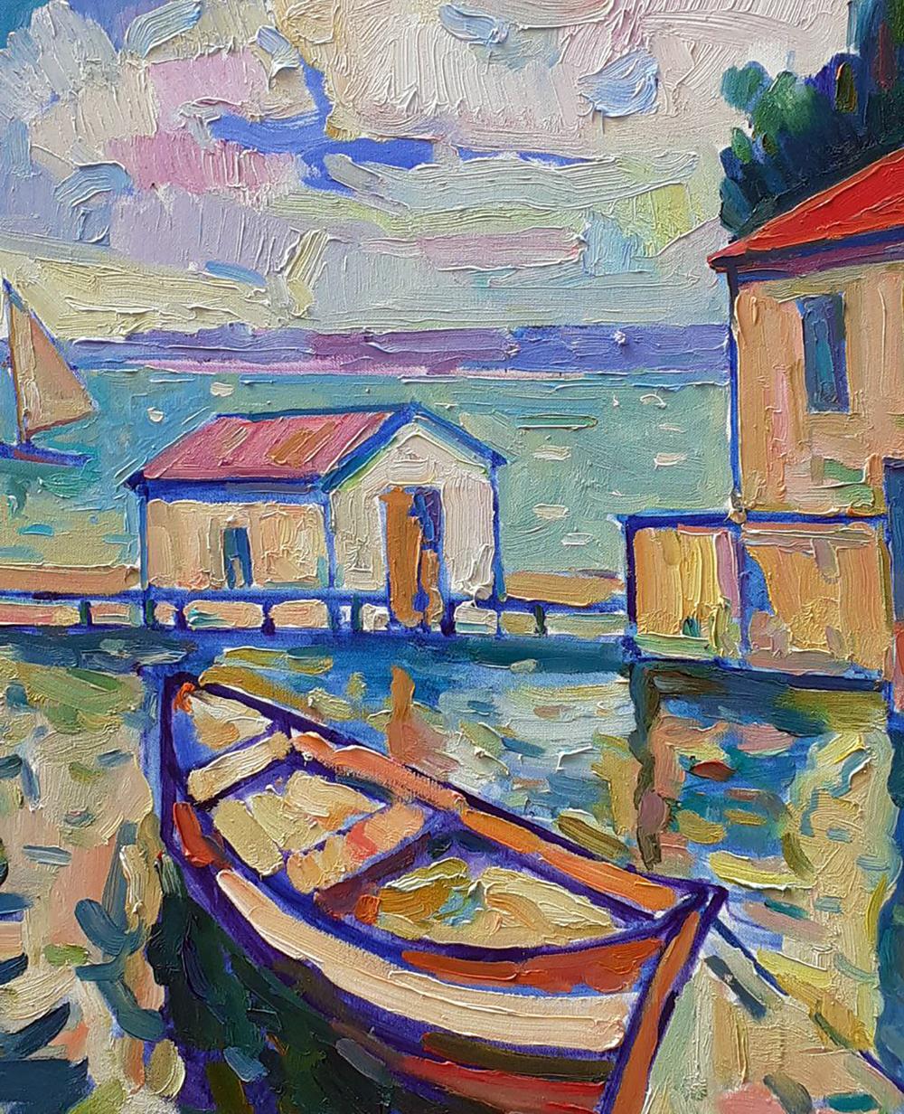 Oil painting Landscape with a boat Peter Dobrev