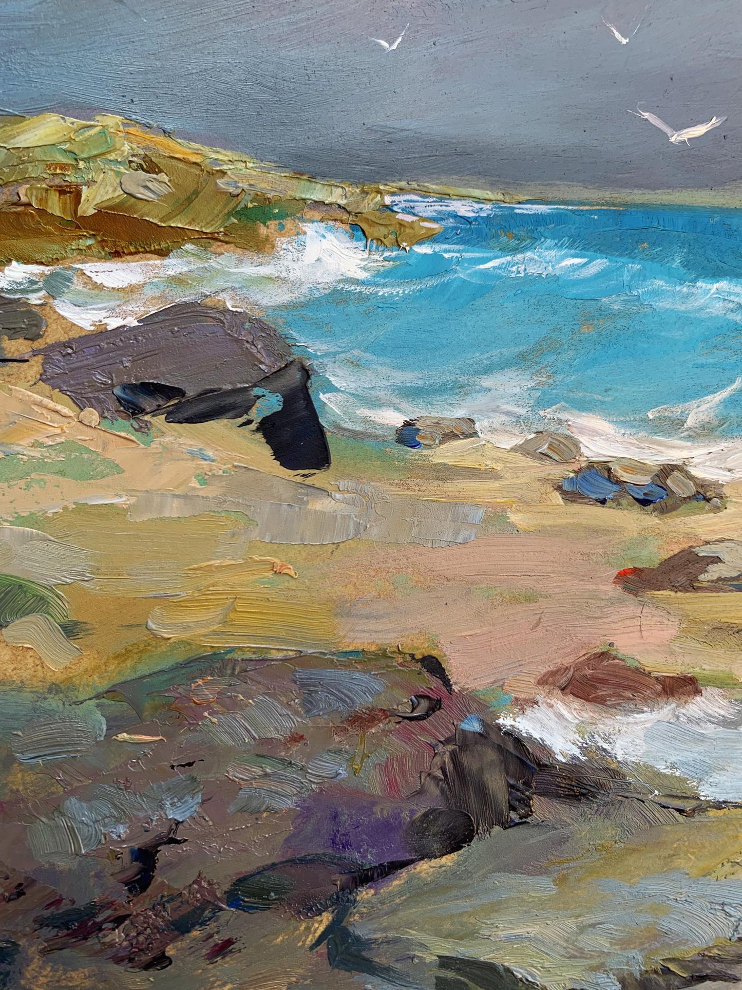 OIl painting White seagulls on the seashore Yuriy Suprunchuk
