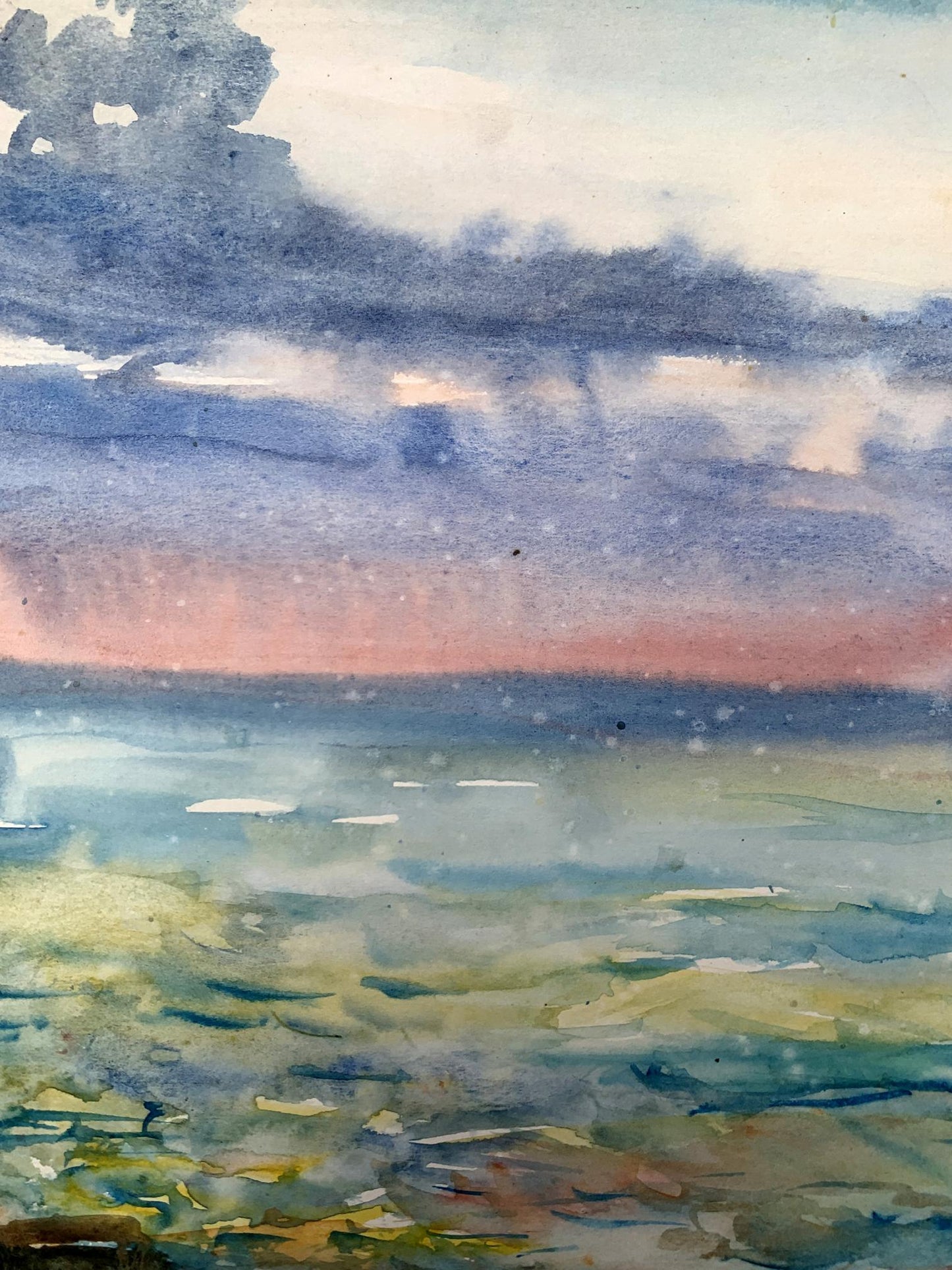 Watercolor painting Orange Sunset Unknown artist