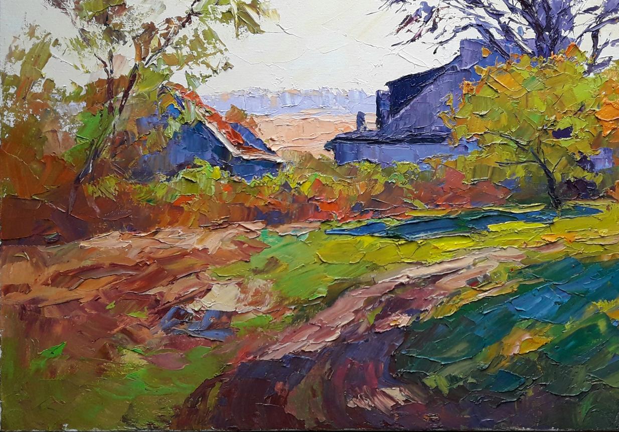 Autumn colors are captured in Boris Petrovich Serdyuk's oil painting