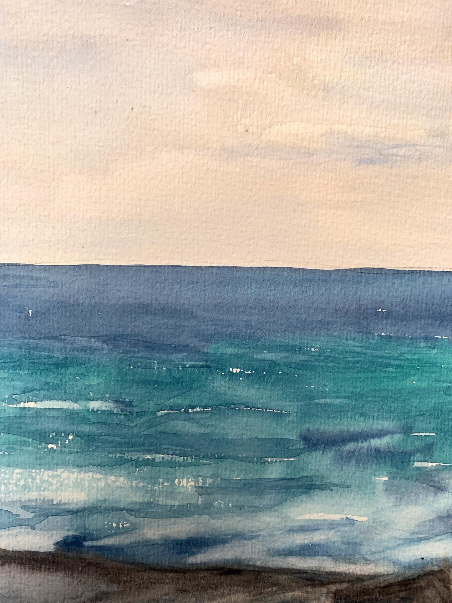Watercolor painting Evening sea tide Unknown artist