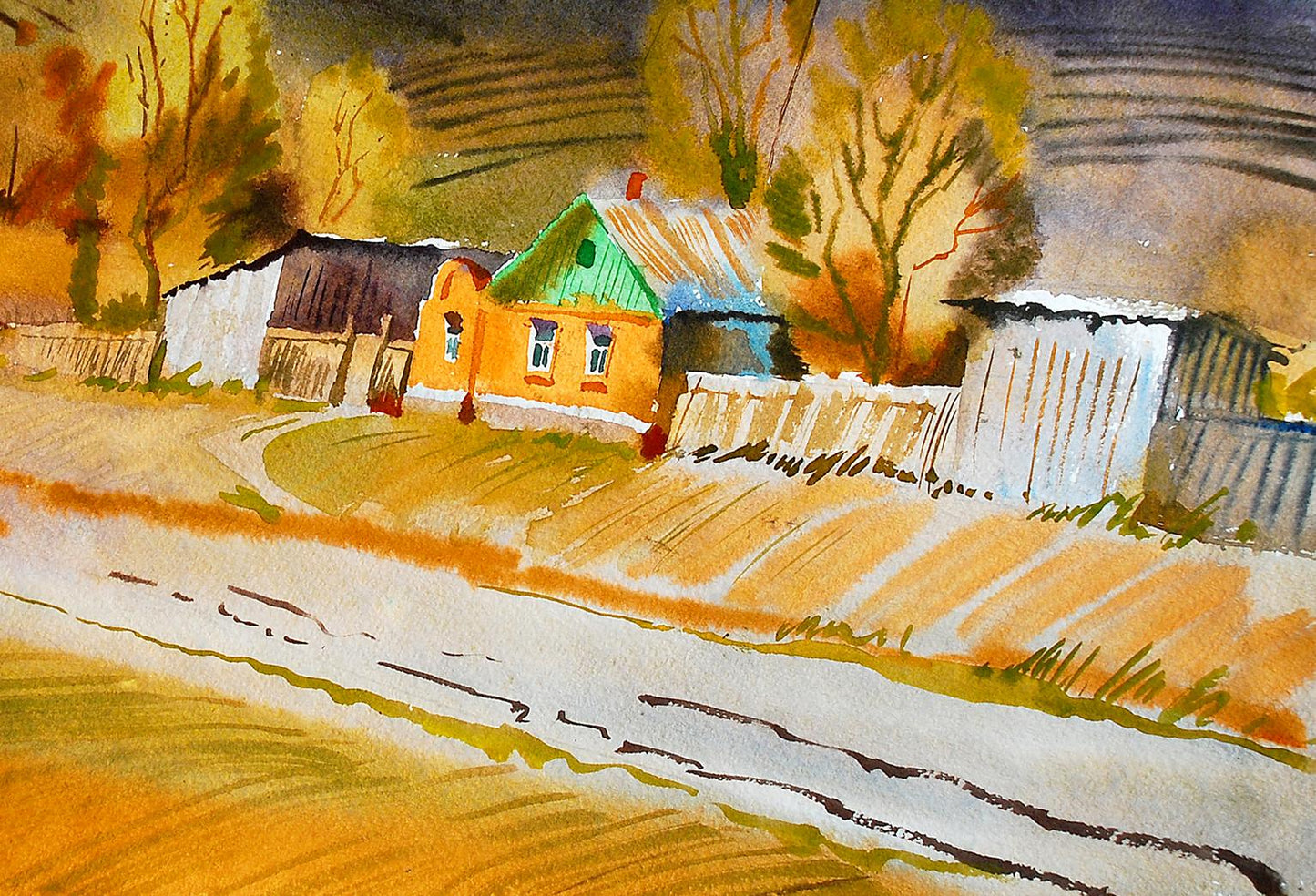 Watercolor painting On the outskirts Egor Shvachunov