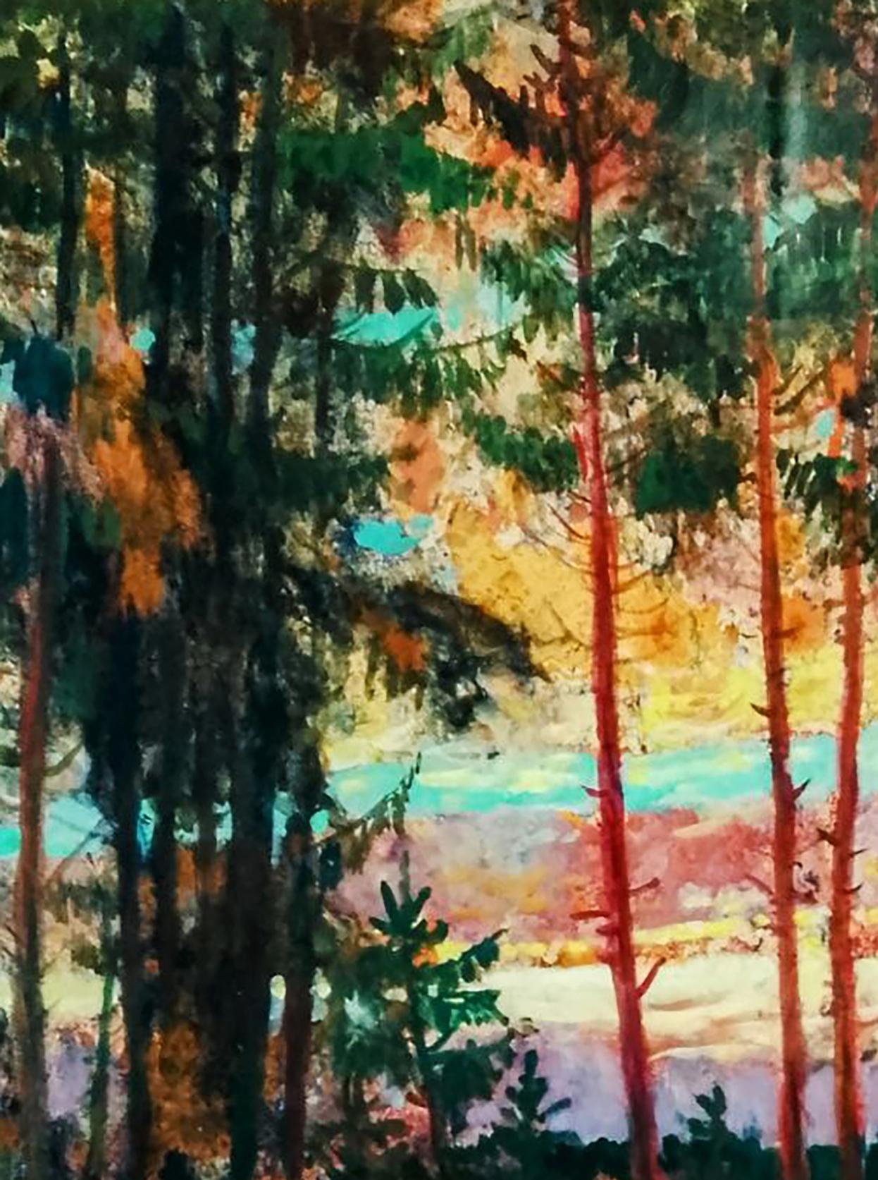 Oil painting Red clouds over the forest Anatolii Duhnevich
