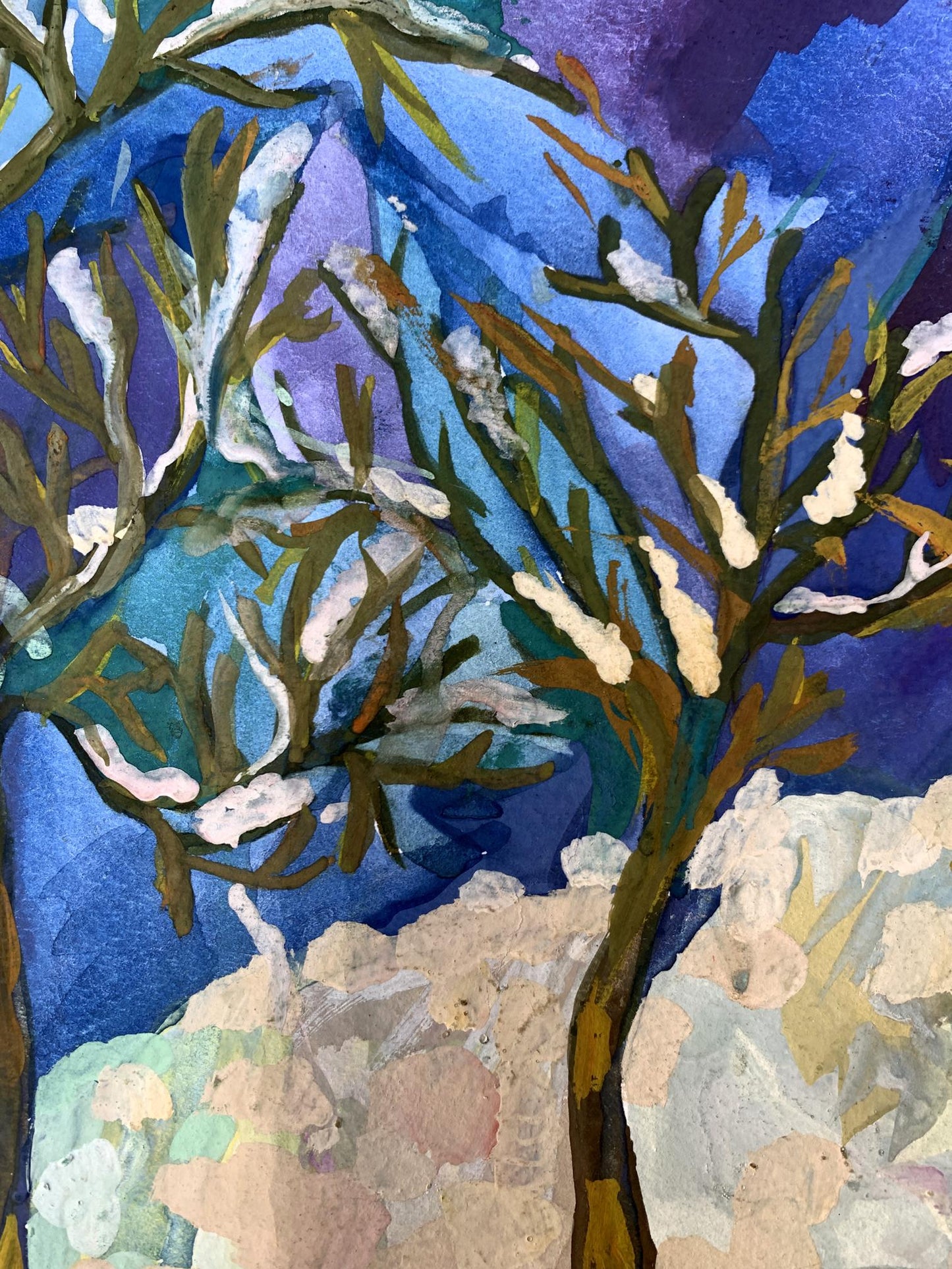 Gouache painting Winter evening in the park Ivanna Yanchuk