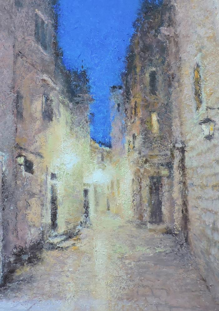 Osnach Olesia's Oil Masterpiece: A Night Awash in Blue and Yellow