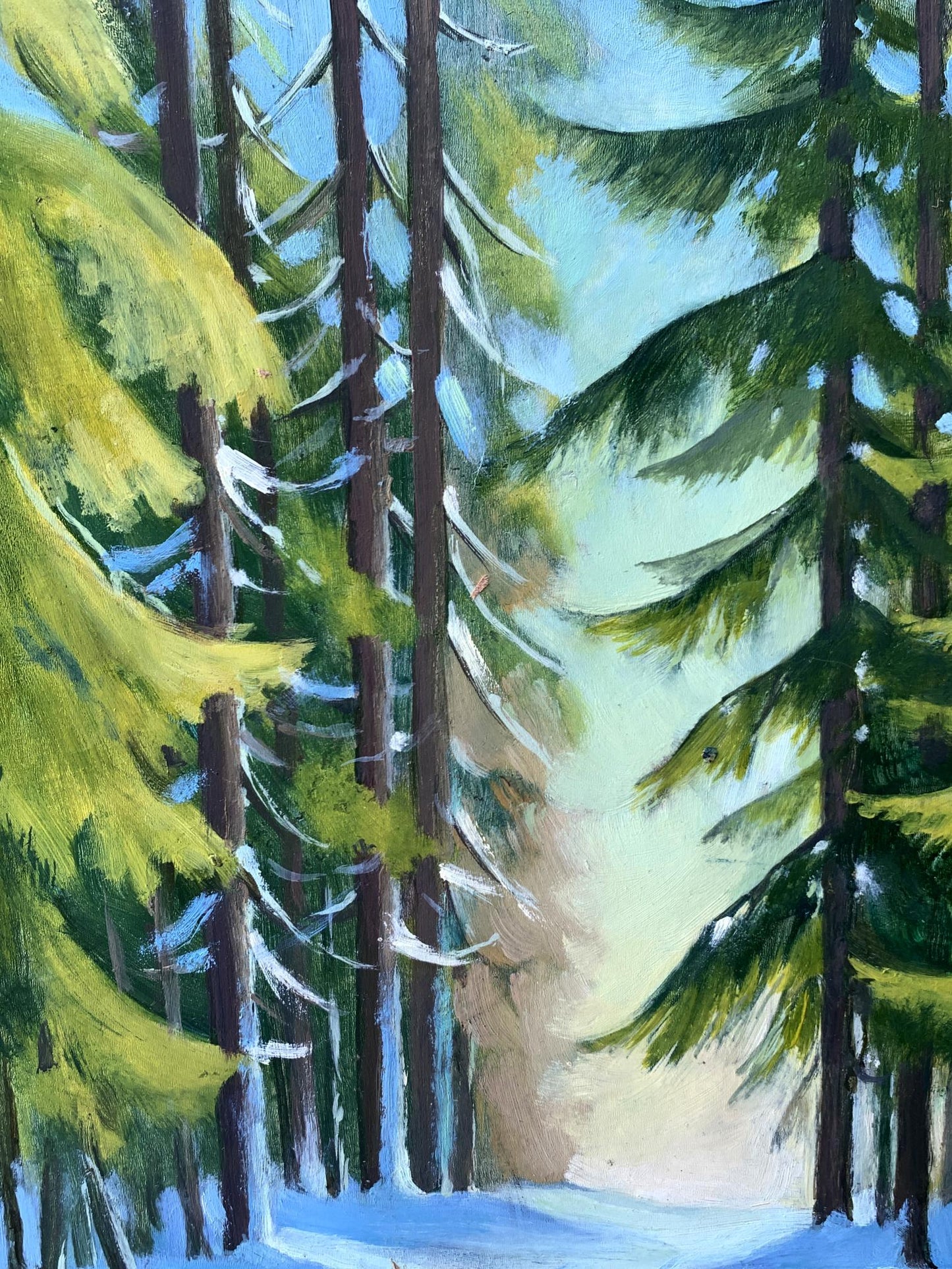 Oil painting Snowy road in the forest Mykhailo Burdylo