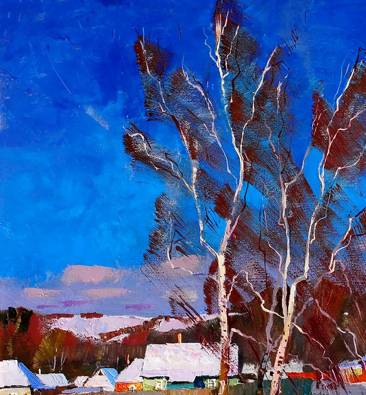 Oil painting January in the city Egor Shvachunov