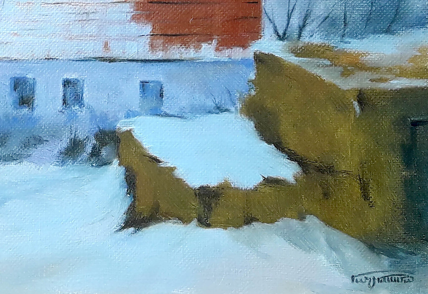 Oil painting The house is covered in snow Vasily Korkishko