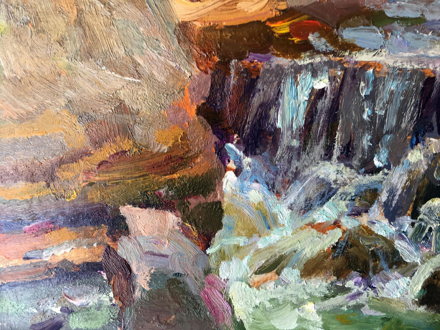 Oil painting Mountain waterfall Batrakov Vladimir Grigorievich