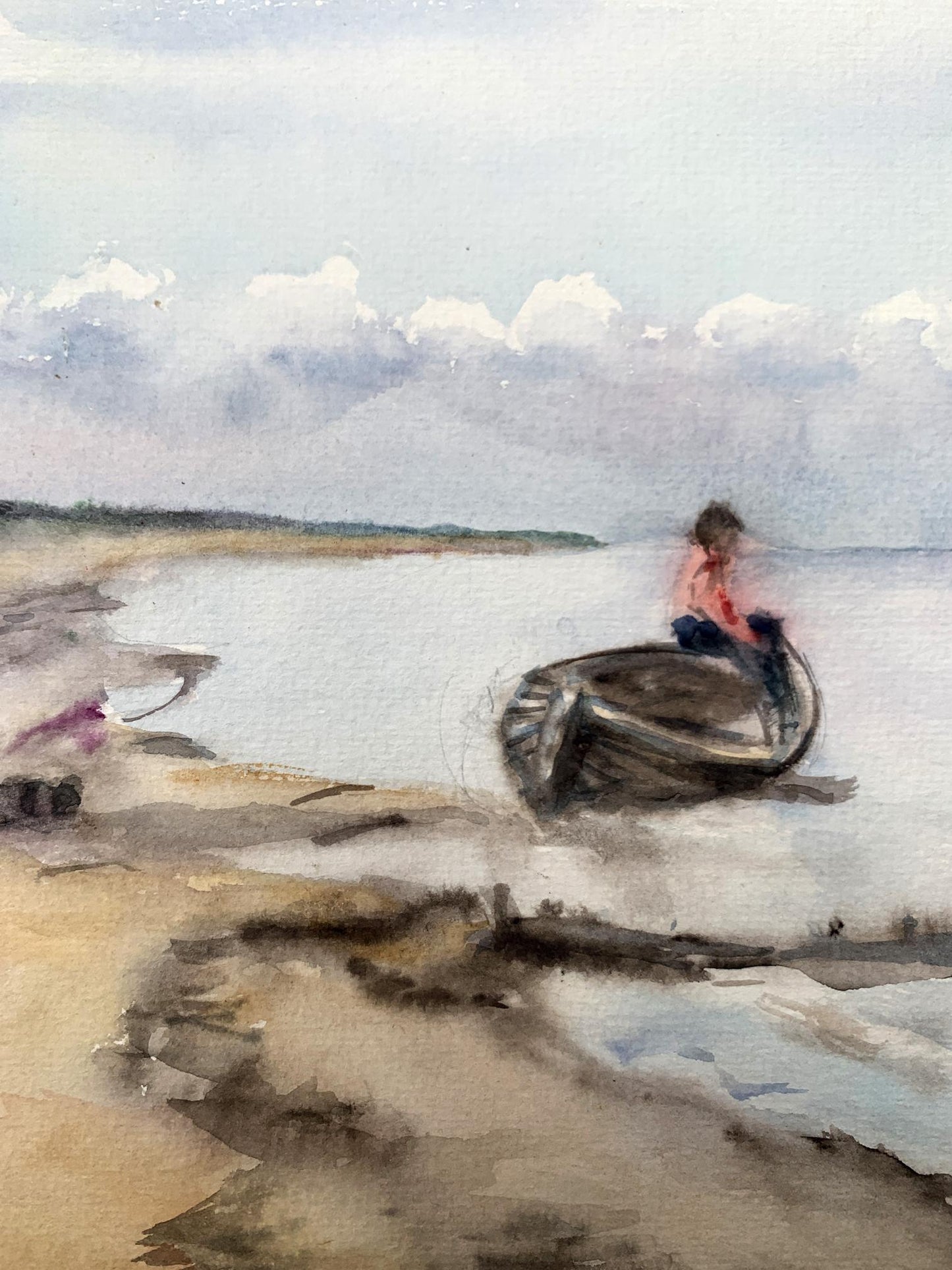 Watercolor painting Waiting for a man Unknown artist