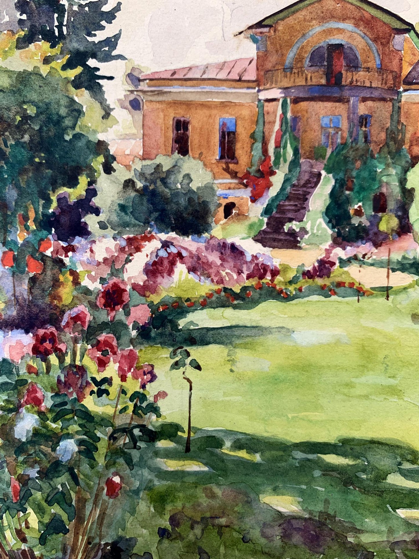 Watercolor painting Penthouse Garden Unknown artist